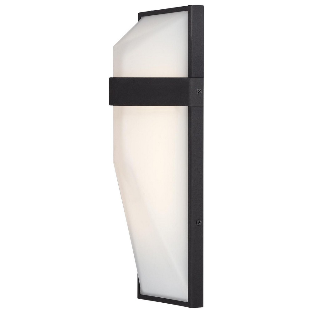 George Kovacs Lighting-P1237-066-L-Wedge-15W 1 LED Outdoor Pocket Lantern-5.25 Inches Wide by 15 Inches Tall Black  Silver Dust Finish with Etched White Glass