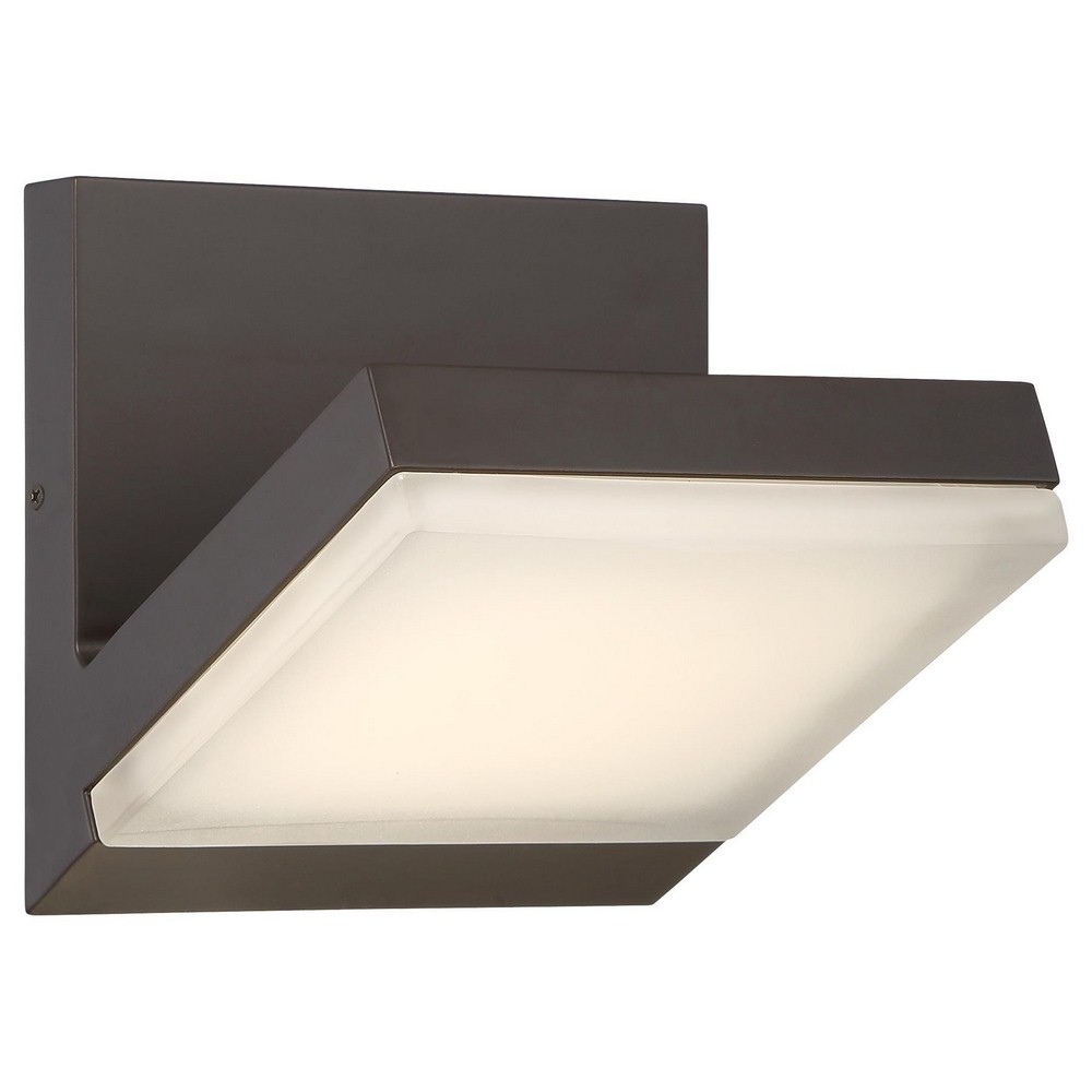 George Kovacs Lighting-P1259-143-L-Angle-22W 1 LED Outdoor Wall Sconce in Contemporary Style-6 Inches Wide by 6 Inches Tall Oil Rubbed Bronze  Silver Dust Finish with Etched White Glass