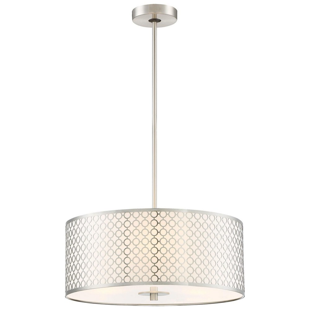 George Kovacs Lighting-P1266-084-Dots-Three Light Pendant in Contemporary Style-18 Inches Wide by 7.25 Inches Tall   Brushed Nickel Finish with White Acrylic/Etched Glass