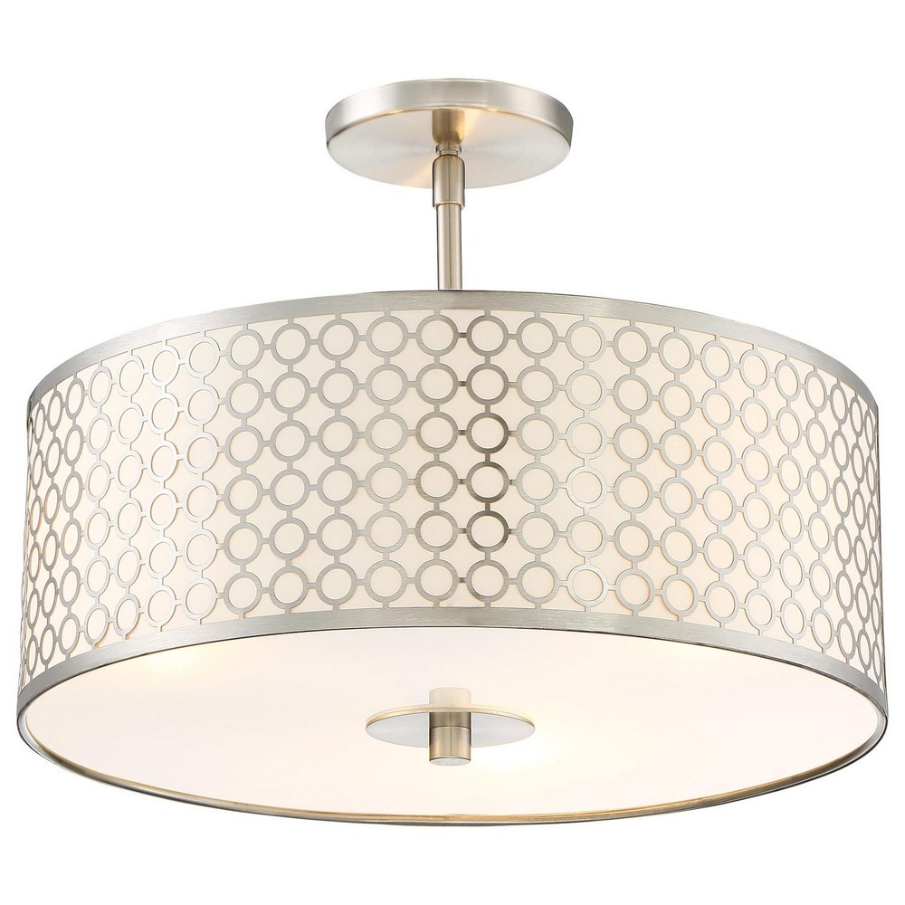 George Kovacs Lighting-P1267-084-Dots-Three Light Semi-Flush Mount in Contemporary Style-16 Inches Wide by 12.5 Inches Tall   Brushed Nickel Finish with White Acrylic/Etched Glass