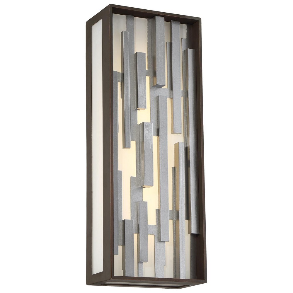 George Kovacs Lighting-P1272-650-L-Bars-25W 1 LED Outdoor Pocket Lantern in Contemporary Style-6.5 Inches Wide by 17 Inches Tall   Bronze/Silver Finish with White Glass