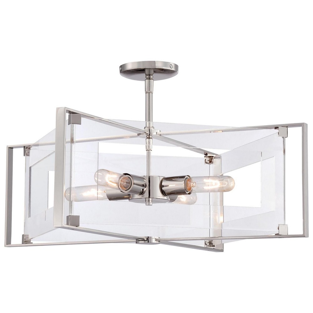 George Kovacs Lighting-P1403-613-Crystal Clear - Four Light Convertible Semi-Flush Mount   Polished Nickel Finish with Clear Acrylic Glass