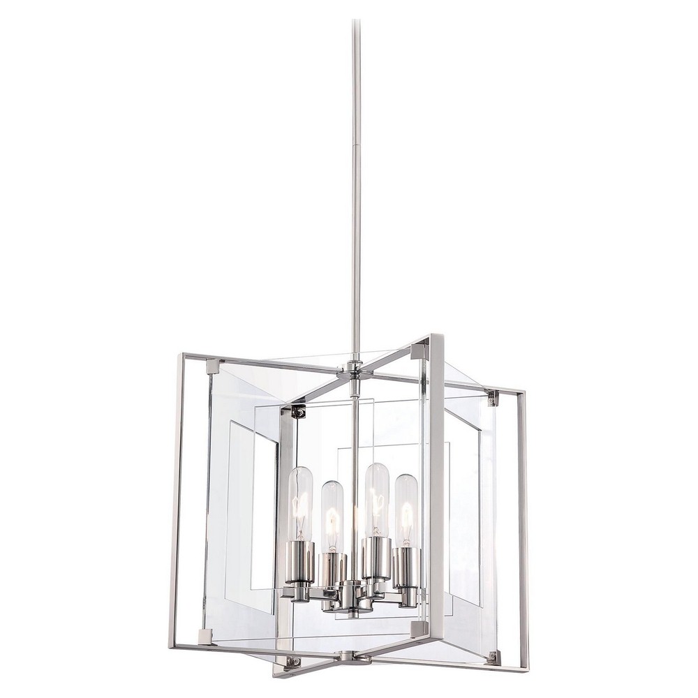 George Kovacs Lighting-P1404-613-Crystal Clear-Four Light Pendant in Contemporary Style-14.75 Inches Wide by 15.5 Inches Tall   Polished Nickel Finish with Clear Acrylic Glass
