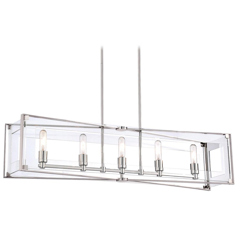 George Kovacs Lighting-P1405-613-Crystal Clear - Five Light Island   Polished Nickel Finish with Clear Acrylic Glass