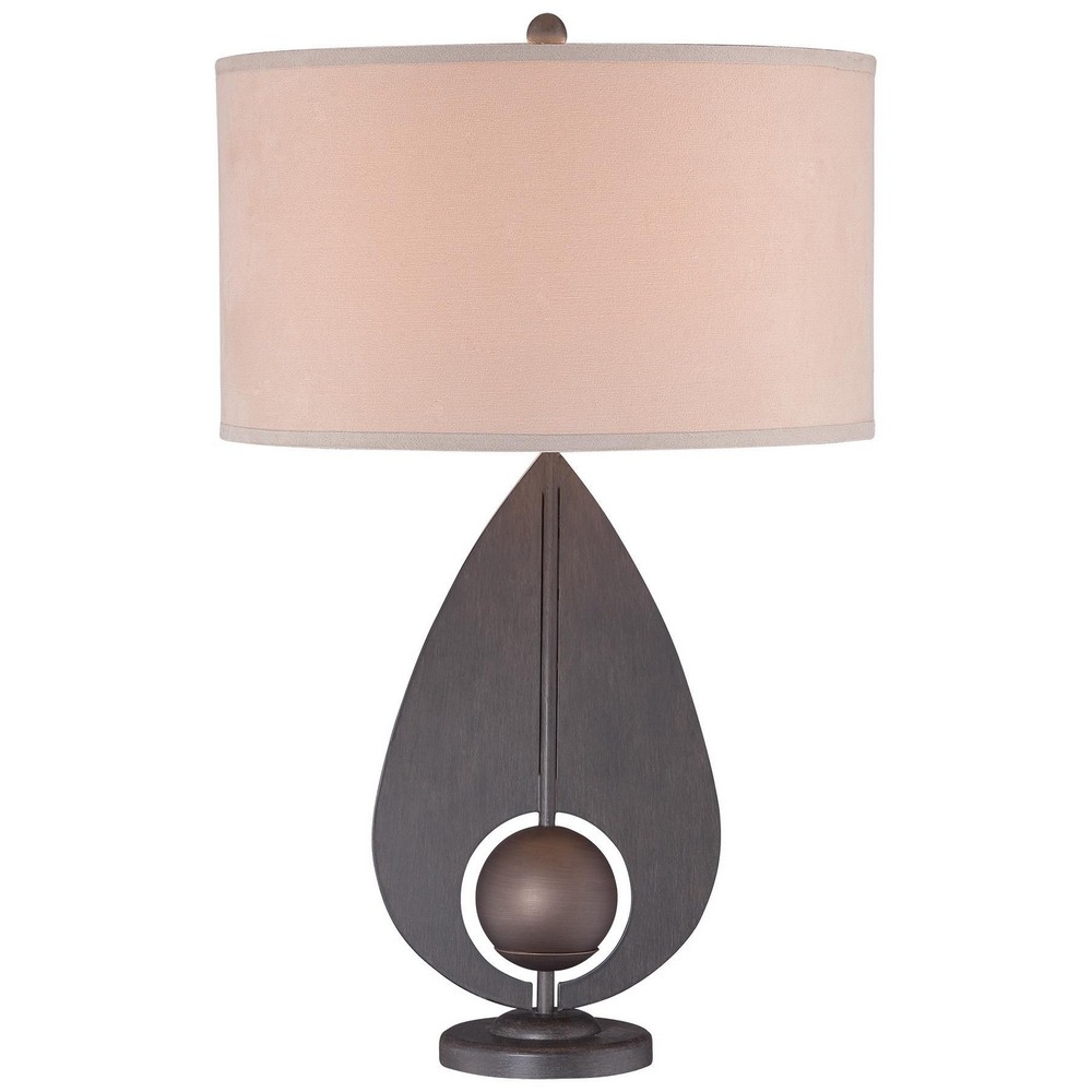 George Kovacs Lighting-P1616-0-One Light Table Lamp in Contemporary Style-18 Inches Wide by 27.5 Inches Tall   Iron/Antique Bronze Finish with Light Brown Suede Fabric Shade