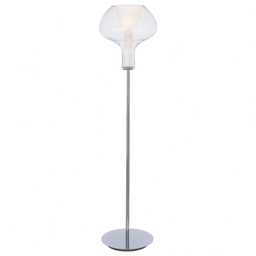 George Kovacs Lighting-P3808-077-Soft-One Light Torchiere-16 Inches Wide by 70 Inches Tall   Chrome Finish with Clear/Frosted White Glass