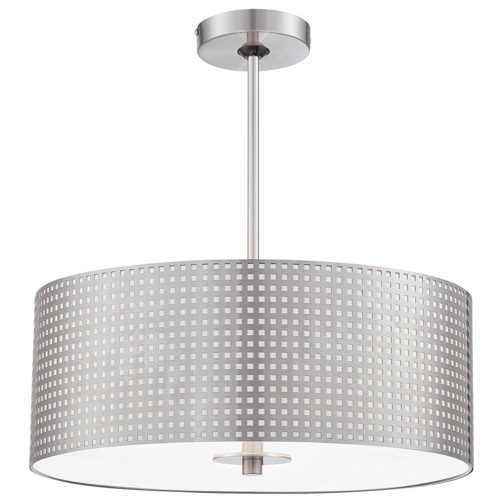 George Kovacs Lighting-P5743-084-Grid-Three Light Drum Pendant in Contemporary Style-18 Inches Wide by 7.5 Inches Tall   Brushed Nickel Finish