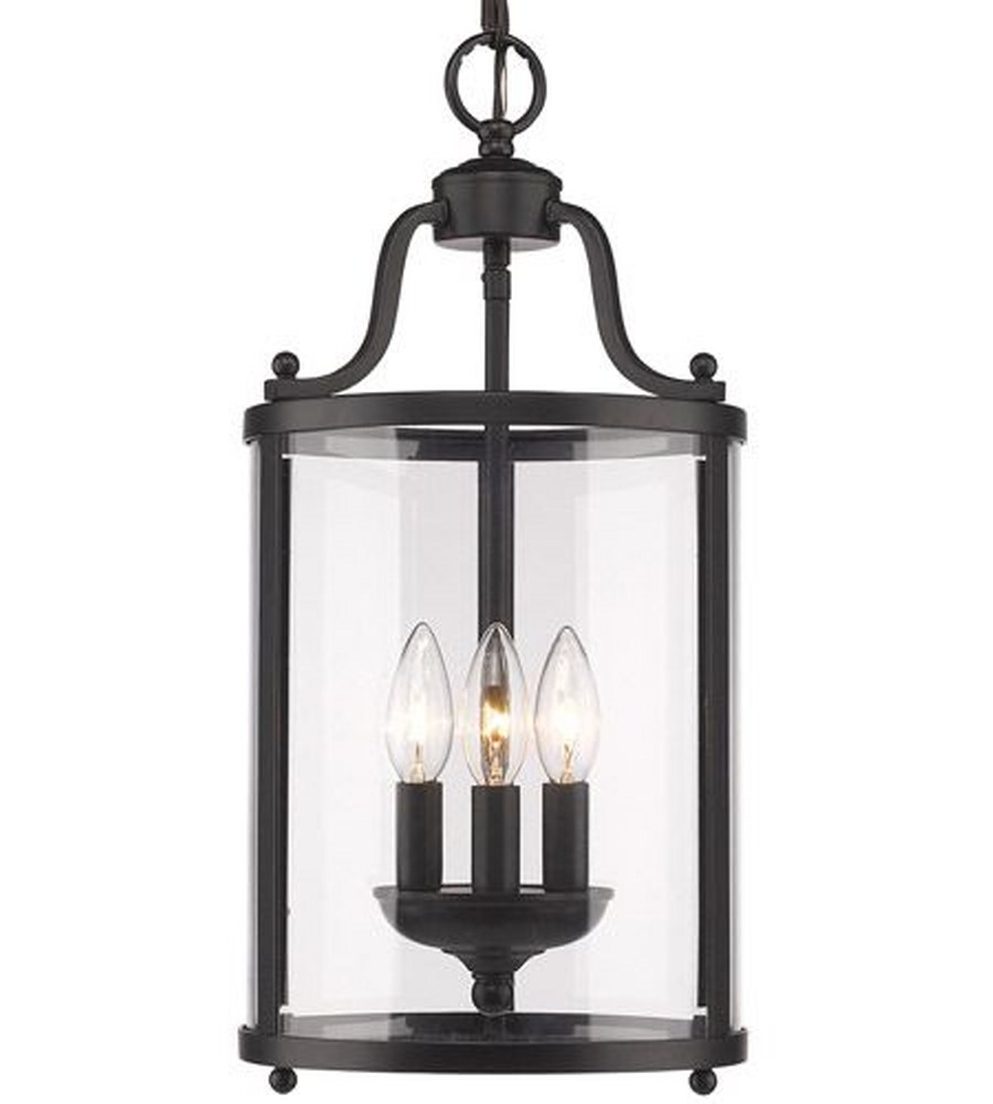 Golden Lighting-1157-3P BLK-Payton - 3 Light Pendant in Traditional style - 19.5 Inches high by 9 Inches wide   Black Finish with Clear Glass