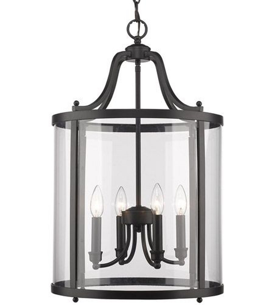 Golden Lighting-1157-4P BLK-Payton - 4 Light Pendant in Traditional style - 25.75 Inches high by 16 Inches wide   Black Finish with Clear Glass