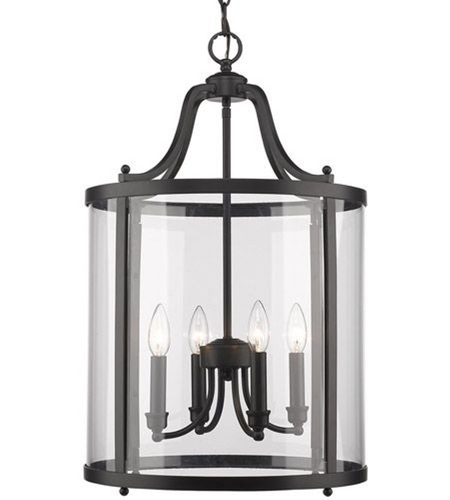 Golden Lighting-1157-4P BLK-Payton - 4 Light Pendant in Traditional style - 25.75 Inches high by 16 Inches wide Black  Chrome Finish with Clear Glass