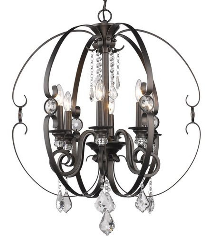 Golden Lighting-1323-6 EBB-Ella - 6 Light Chandelier in Sturdy style - 31.38 Inches high by 26 Inches wide Brushed Etruscan Bronze  White Gold Finish