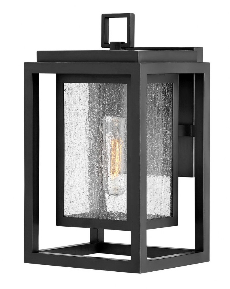 Hinkley Lighting-1000BK-LL-Republic - 1 Light Small Outdoor Wall Lantern in Transitional Style - 7 Inches Wide by 12 Inches High Black LED Satin Nickel Finish with Clear Seedy Glass