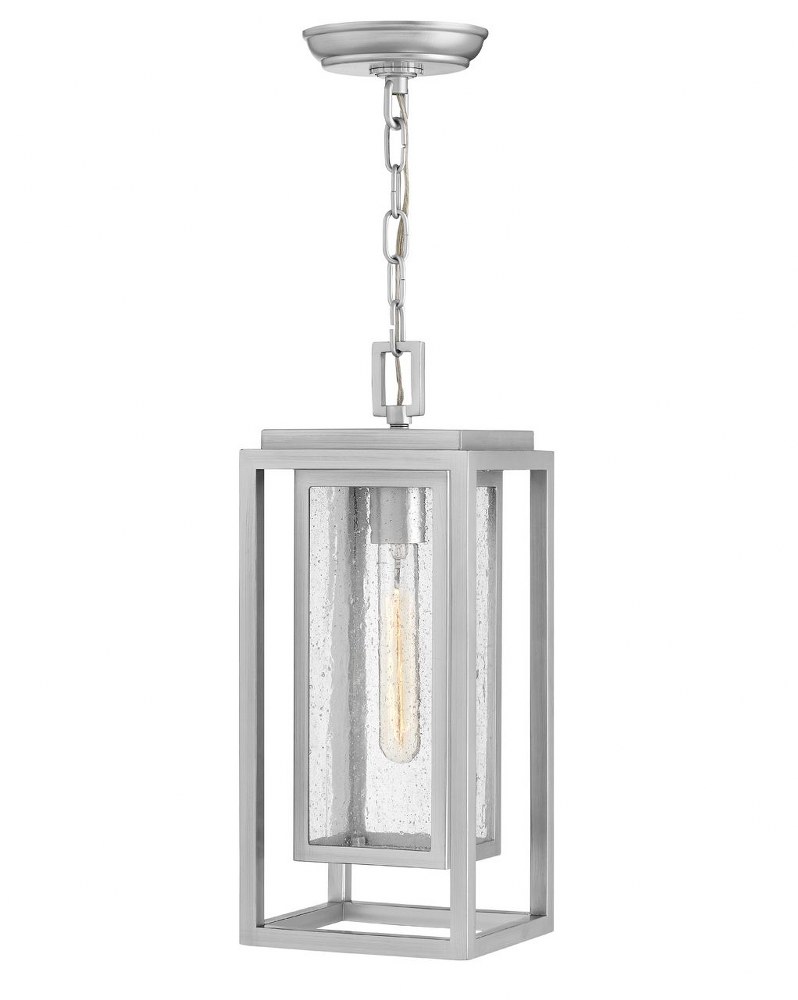 Hinkley Lighting-1002SI-LV-Republic - 1 Light Medium Outdoor Hanging Lantern in Transitional Style - 7 Inches Wide by 16.75 Inches High Satin Nickel LED Satin Nickel Finish with Clear Seedy Glass