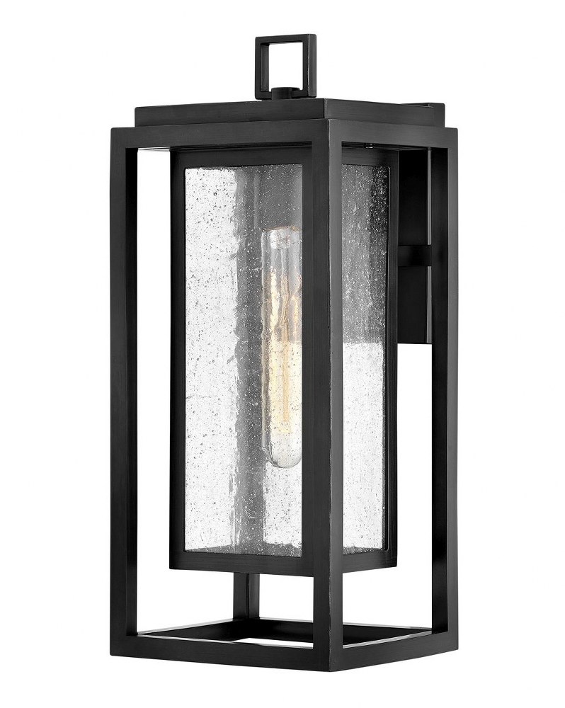 Hinkley Lighting-1004BK-LL-Republic - 1 Light Medium Outdoor Wall Lantern in Transitional Style - 7 Inches Wide by 16 Inches High Black LED Satin Nickel Finish with Clear Seedy Glass