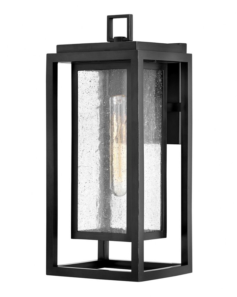 Hinkley Lighting-1004BK-LV-Republic - 1 Light Medium Outdoor Wall Lantern in Transitional Style - 7 Inches Wide by 16 Inches High Black LED Satin Nickel Finish with Clear Seedy Glass