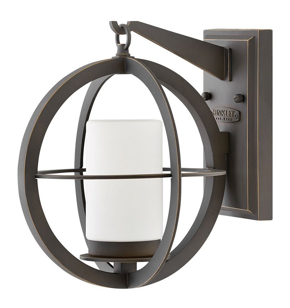 Hinkley Lighting-1010OZ-Compass- One Light Outdoor Small Wall Mount   Oil Rubbed Bronze Finish with Etched Opal Glass