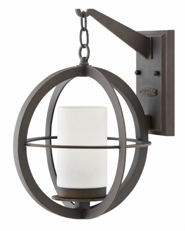 Hinkley Lighting-1014OZ-Compass - One Light Outdoor Medium Wall Mount in Transitional Style - 12 Inches Wide by 16.25 Inches High   Oil Rubbed Bronze Finish with Etched Opal Glass