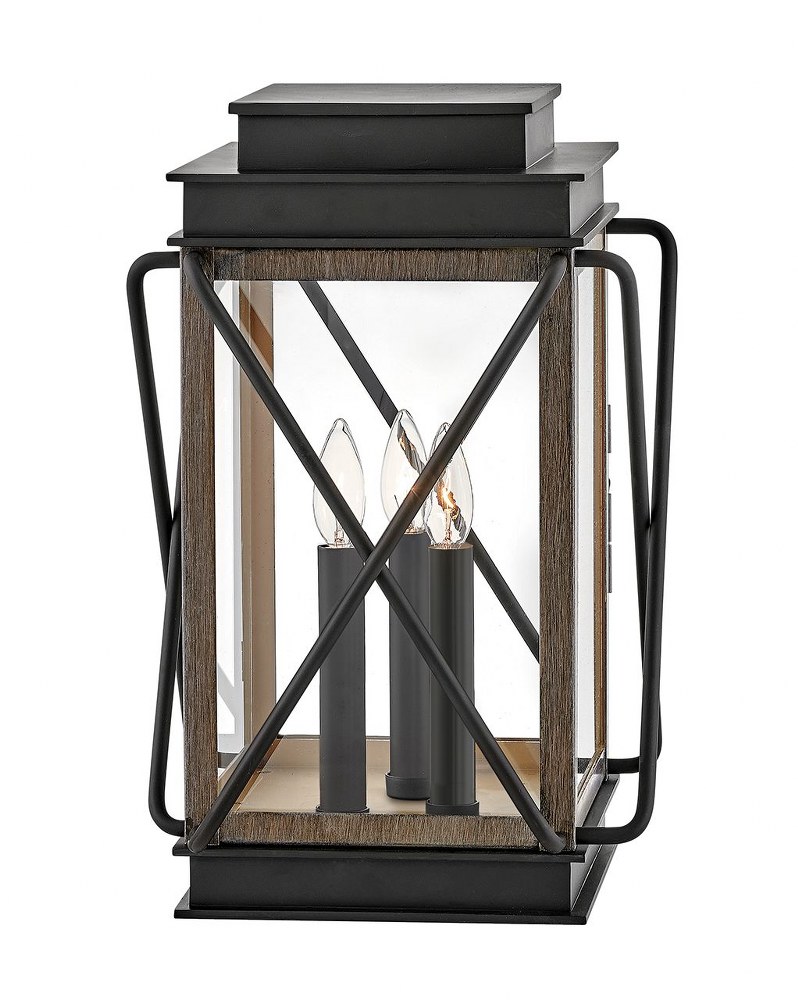 Hinkley Lighting-11197BK-Montecito - 3 Light Medium Outdoor Pier Mount Lantern in Transitional Style - 11.75 Inches Wide by 18.5 Inches High Black  Museum Black Finish with Clear Glass