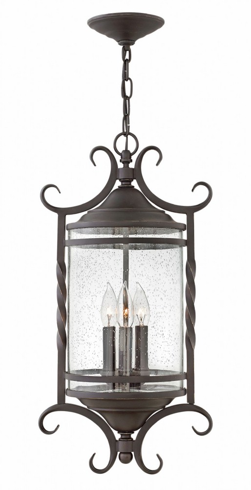 Hinkley Lighting-1147OL-CL-Casa - Three Light Outdoor Hanging Lantern in Rustic Style - 12 Inches Wide by 23.25 Inches High   Olde Black Finish with Clear Seedy Glass