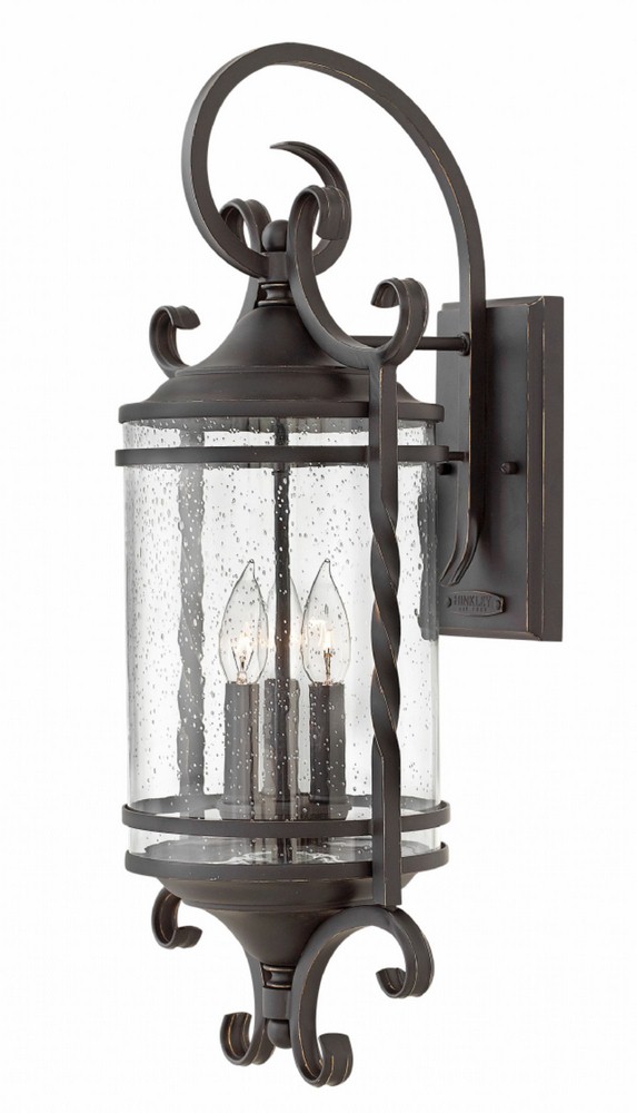 Hinkley Lighting-1148OL-CL-Casa - Three Light Outdoor Large Wall Mount in Rustic Style - 12 Inches Wide by 26 Inches High   Olde Black Finish with Clear Seedy Glass