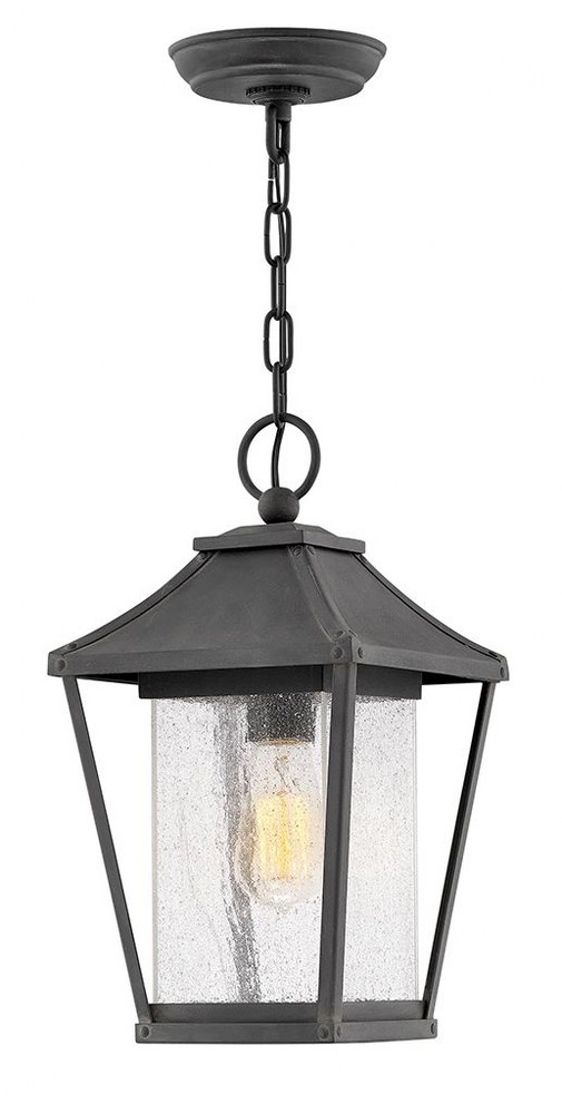 Hinkley Lighting-1212MB-Palmer - One Light Outdoor Hanging Lantern in Traditional Style - 8 Inches Wide by 14.75 Inches High   Museum Black Finish with Clear Seedy Glass