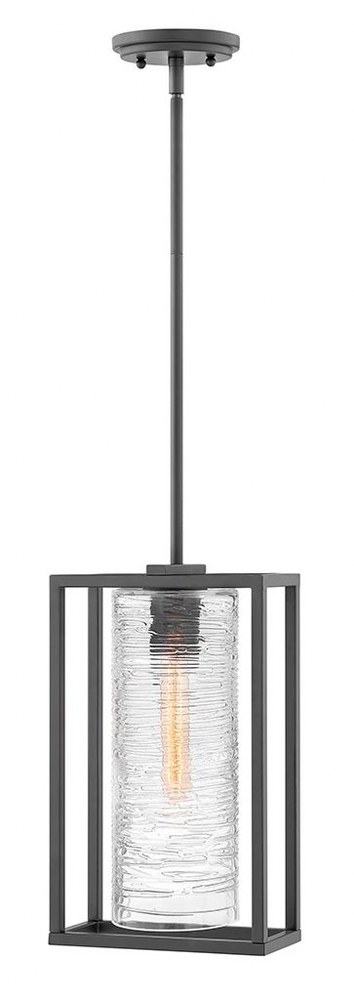 Hinkley Lighting-1252SK-Pax - One Light Outdoor Hanging Lantern in Transitional Modern Style - 9 Inches Wide by 15.25 Inches High   Satin Black Finish with Clear Spun Glass