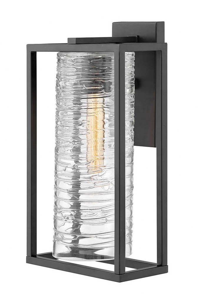 Hinkley Lighting-1254SK-Pax - One Light Outdoor Medium Wall Mount in Transitional Modern Style - 9 Inches Wide by 16 Inches High   Satin Black Finish with Clear Spun Glass