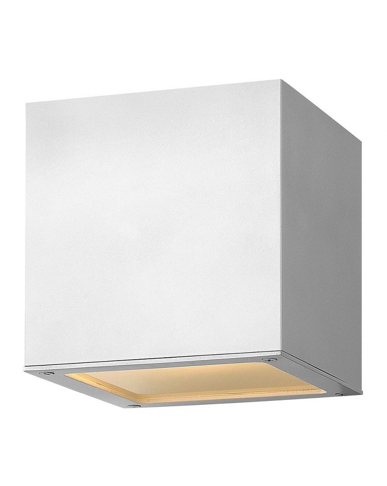 Hinkley Lighting-1768SW-Kube - 8W LED Small Outdoor Down Light Wall Lantern in Modern Style - 6 Inches Wide by 6 Inches High Satin White  Titanium Finish with Etched Glass