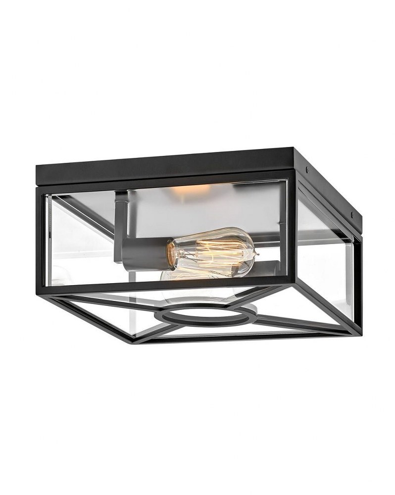 Hinkley Lighting-18373BK-Brixton - 2 Light Medium Outdoor Flush Mount made with Coastal Elements for Coastal Environments Black  Black Finish with Clear Mitered Glass