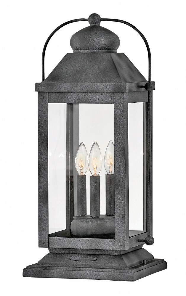 Hinkley Lighting-1857DZ-LL-Anchorage - 3 Light Large Outdoor Pier Mount Lantern in Traditional Style - 11 Inches Wide by 23.5 Inches High Aged Zinc E12 Candelabra Aged Zinc Finish with Clear Seedy Gla