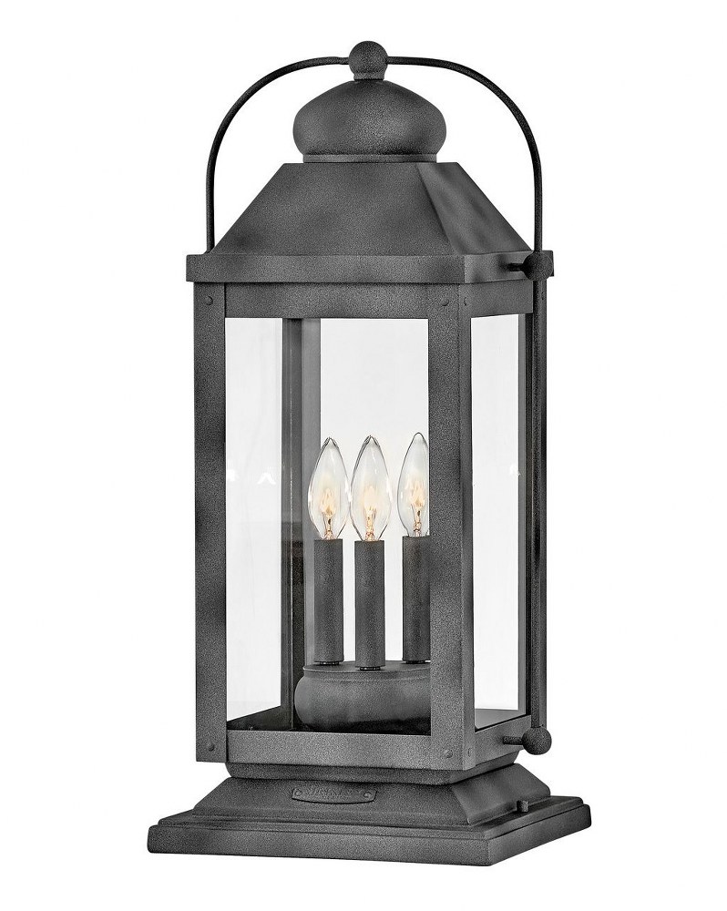 Hinkley Lighting-1857DZ-Anchorage - 3 Light Large Outdoor Pier Mount Lantern in Traditional Style - 11 Inches Wide by 23.5 Inches High Aged Zinc E12 Candelabra Aged Zinc Finish with Clear Seedy Glass