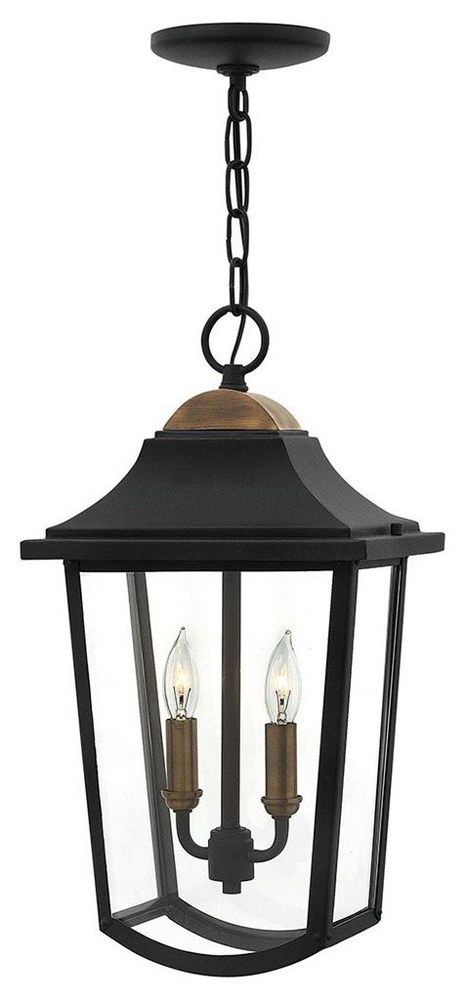 Hinkley Lighting-1972BK-Burton - Two Light Outdoor Hanging Lantern in Traditional Style - 10 Inches Wide by 18.25 Inches High   Black Finish with Clear Beveled Glass