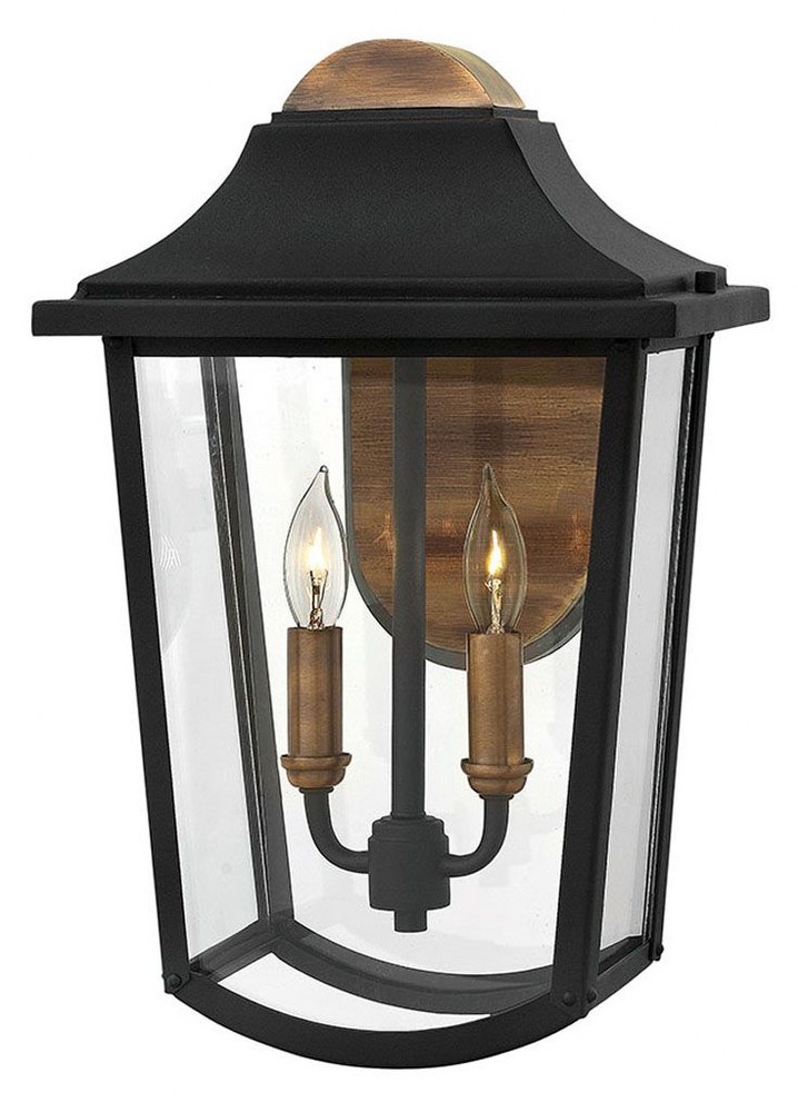 Hinkley Lighting-1974BK-Burton - Two Light Outdoor Wall Mount in Traditional Style - 10 Inches Wide by 15.75 Inches High   Black Finish with Clear Beveled Glass