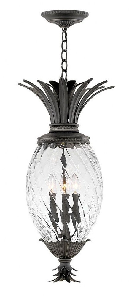 Hinkley Lighting-2122MB-Plantation - 4 Light Medium Outdoor Hanging Lantern in Traditional Glam Style - 12.5 Inches Wide by 28.5 Inches High Incandescent  Museum Black Finish with Clear Optic Glass