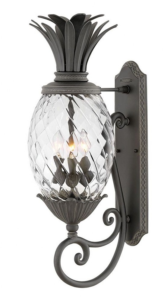 Hinkley Lighting-2124MB-Plantation - 3 Light Medium Outdoor Wall Lantern in Traditional Glam Style - 10.25 Inches Wide by 28 Inches High Incandescent  Museum Black Finish with Clear Optic Glass