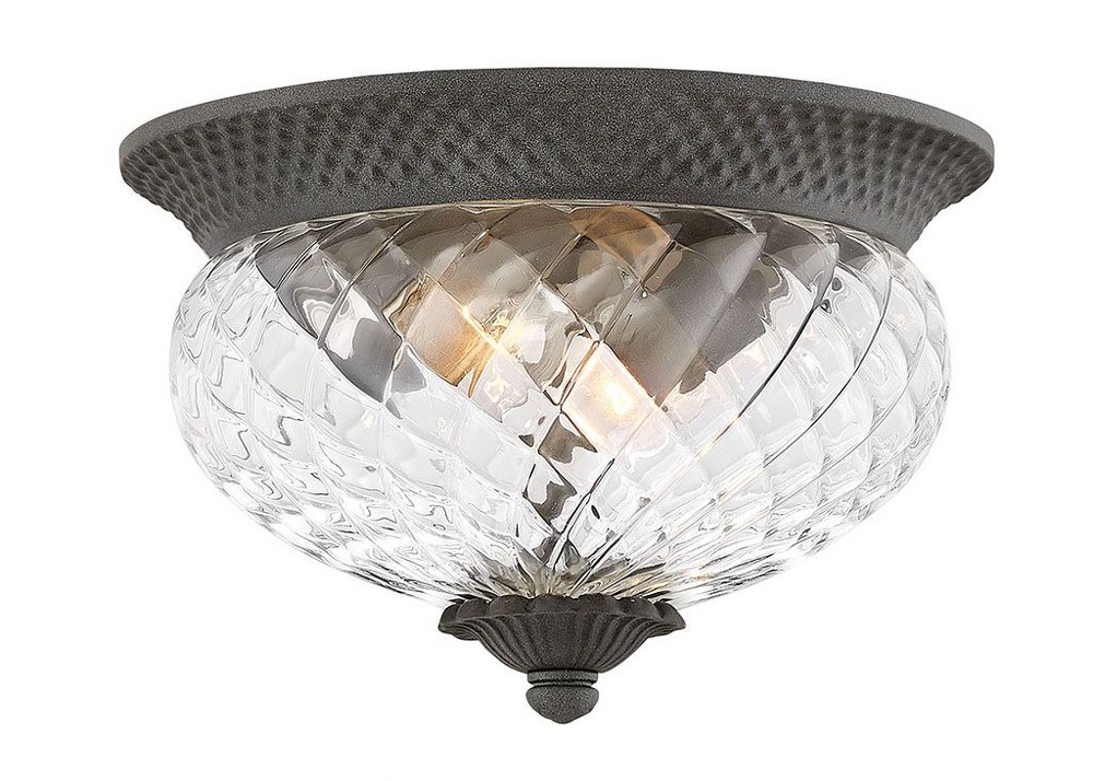 Hinkley Lighting-2128MB-Plantation - 2 Light Outdoor Small Flush Mount in Traditional Glam Style - 12 Inches Wide by 8 Inches High   Museum Black Finish