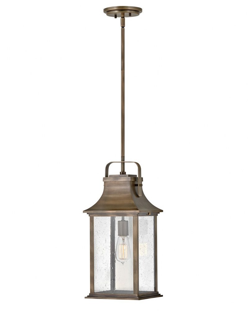 Hinkley Lighting-2392BU-Grant - 1 Light Medium Outdoor Hanging Lantern in Traditional Style - 8.5 Inches Wide by 19.75 Inches High Burnished Bronze  Burnished Bronze Finish with Clear Seedy Glass