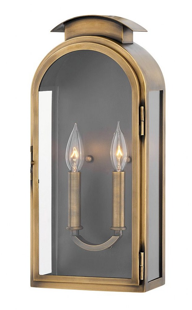 Hinkley Lighting-2524LS-Rowley - Two Light Outdoor Medium Wall Mount in Traditional Style - 8.25 Inches Wide by 18 Inches High   Light Antique Brass Finish with Clear Glass