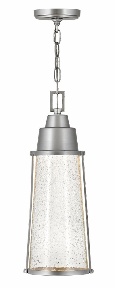 Hinkley Lighting-2552SI-Miles - 6.5W 1 LED Medium Outdoor Hanging Lantern in Transitional Coastal Style made with Coastal Elements for Coastal Environments Satin Nickel  Black Finish with Clear Seedy 