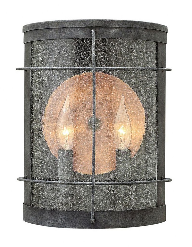 Hinkley Lighting-2624DZ-Newport - Two Light Outdoor Wall Sconce in Traditional Coastal Style - 9 Inches Wide by 12 Inches High   Aged Zinc Finish with Clear Seedy Glass