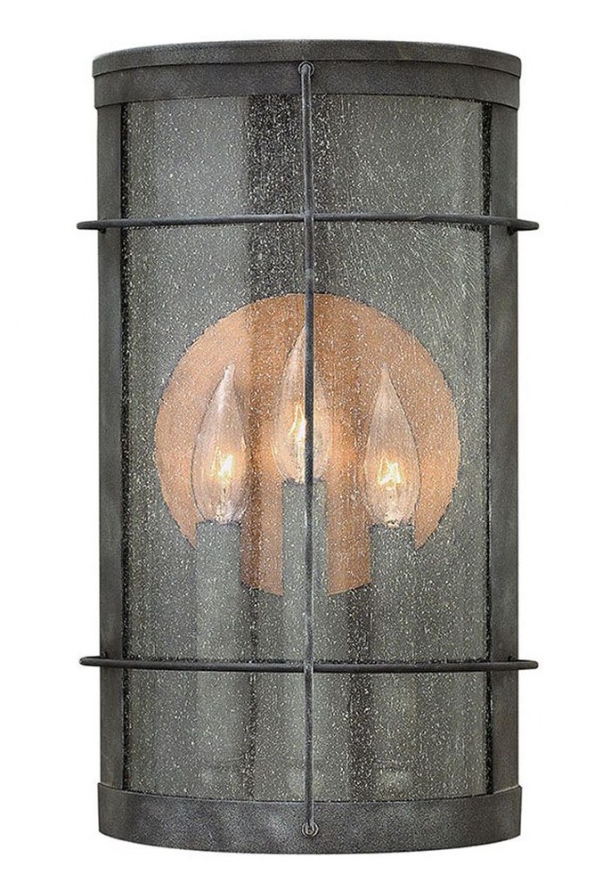 Hinkley Lighting-2625DZ-Newport - Three Light Outdoor Wall Sconce in Traditional Coastal Style - 9 Inches Wide by 16 Inches High   Aged Zinc Finish with Clear Seedy Glass