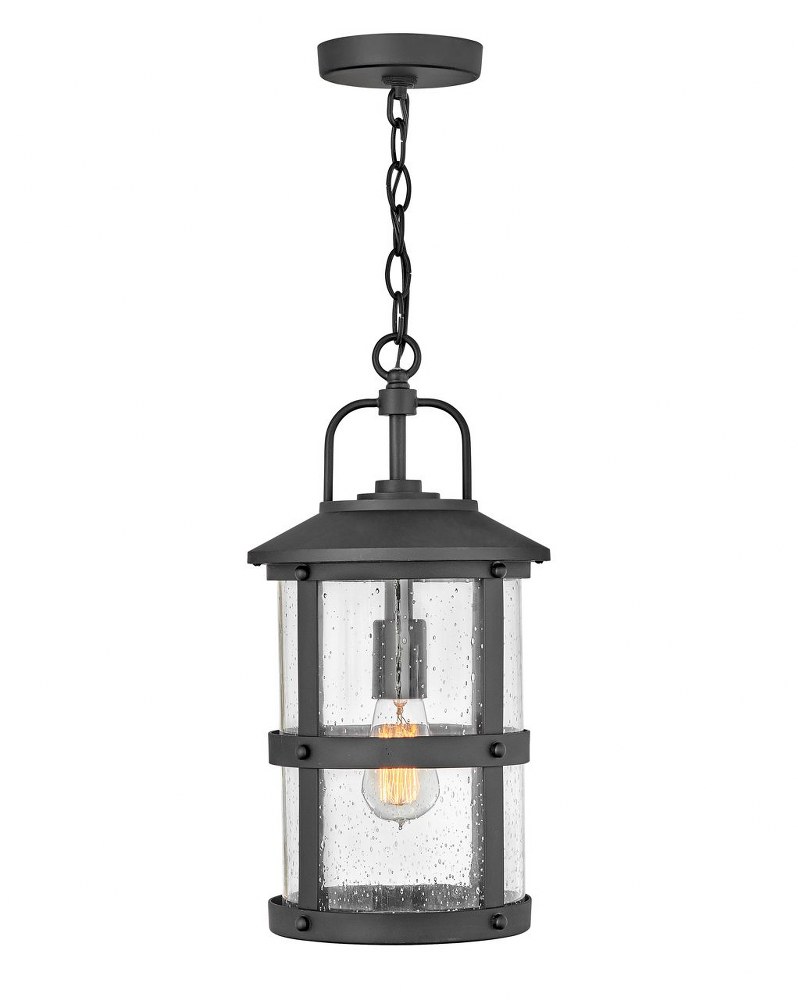 Hinkley Lighting-2682BK-LV-Lakehouse - 1 Light Medium Outdoor Hanging Lantern in Coastal Style - 9 Inches Wide by 17.75 Inches High Black LED Aged Zinc Finish with Clear Seedy Glass