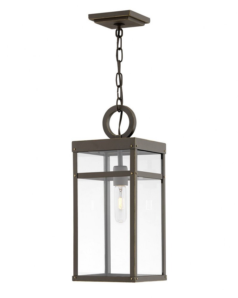 Hinkley Lighting-2802OZ-LL-Porter - 1 Light Medium Outdoor Hanging Lantern in Transitional Style - 7.5 Inches Wide by 19 Inches High Oil Rubbed Bronze LED Aged Zinc Finish with Clear Glass