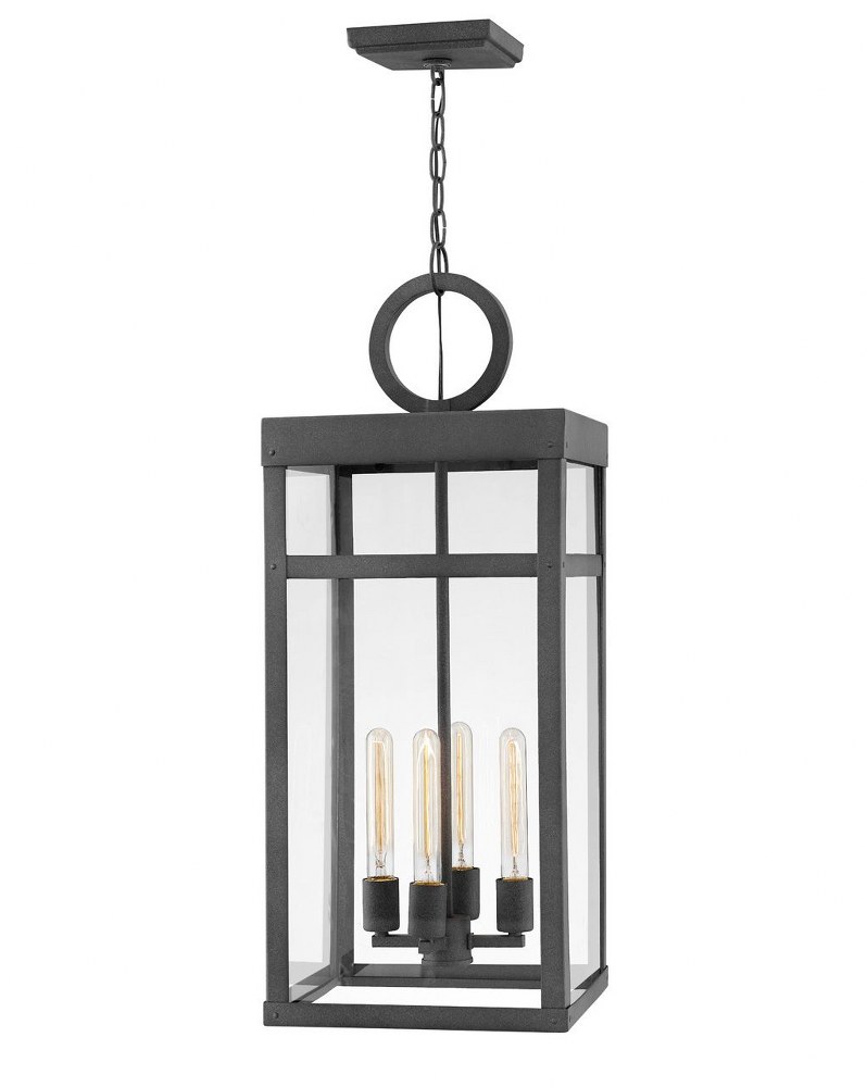 Hinkley Lighting-2808DZ-Porter - 4 Light Large Outdoor Hanging Lantern in Transitional Style - 12 Inches Wide by 31.25 Inches High Aged Zinc Incandescent Oil Rubbed Bronze Finish with Clear Glass