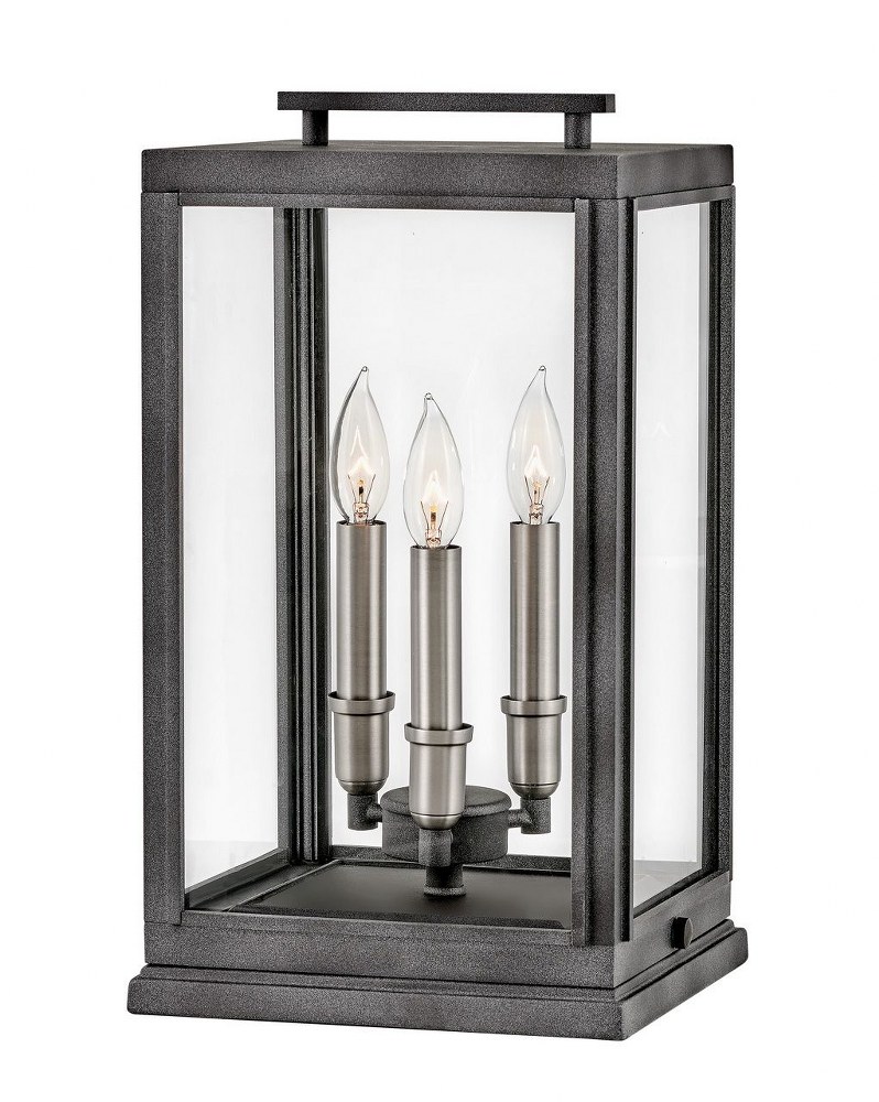 Hinkley Lighting-2917DZ-Sutcliffe - 3 Light Large Outdoor Pier Mount Lantern in Traditional Style - 10.25 Inches Wide by 18 Inches High Aged Zinc E12 Candelabra Aged Zinc Finish with Clear Glass