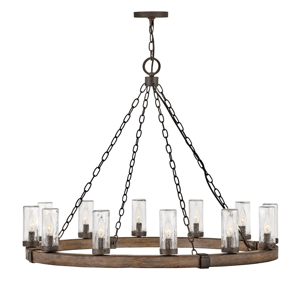 Hinkley Lighting-29207SQ-LL-Sawyer - 12 Light Large Outdoor Hanging Lantern in Rustic Style - 38 Inches Wide by 28.5 Inches High Sequoia LED Aged Zinc Finish with Clear Seedy Glass