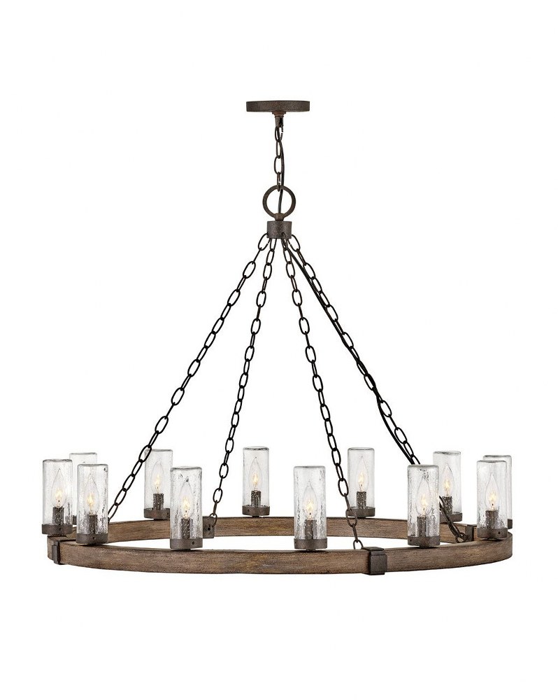 Hinkley Lighting-29207SQ-Sawyer - 12 Light Large Outdoor Hanging Lantern in Rustic Style - 38 Inches Wide by 28.5 Inches High Sequoia Incandescent Aged Zinc Finish with Clear Seedy Glass