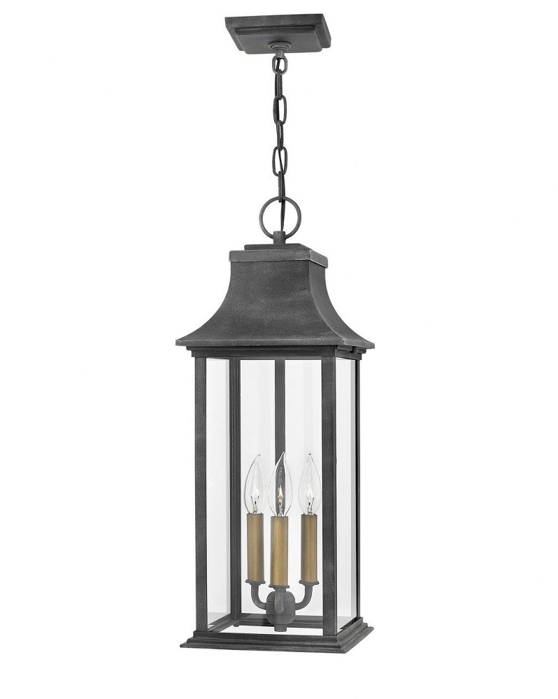 Hinkley Lighting-2932DZ-Adair - 3 Light Outdoor Hanging Lantern in Traditional Style - 8.5 Inches Wide by 23 Inches High Incandescent  Aged Zinc Finish with Clear Glass