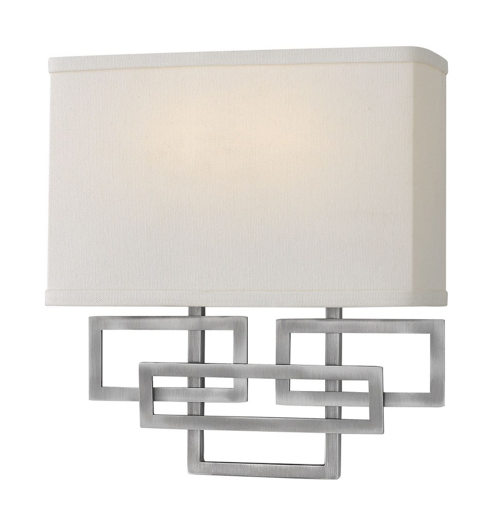 Hinkley Lighting-3162AN-Lanza - 2 Light Wall Sconce in Transitional Style - 10 Inches Wide by 11.5 Inches High   Antique Nickel Finish with Off-White Linen Shade