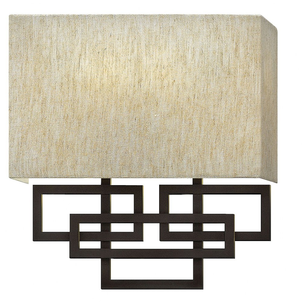 Hinkley Lighting-3162OZ-Lanza - 2 Light Wall Sconce in Transitional Style - 10 Inches Wide by 11.5 Inches High   Oil Rubbed Bronze Finish with Oatmeal Linen Shade